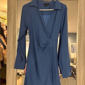 PrettyLittleThing Long Sleeve Wrap Dress Blue Size Small